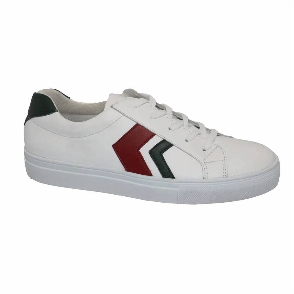 NEW ERIC MICHAEL women's cosmo leather sneaker in navy/ blue/ red